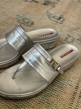Prada Silver Leather Sandals